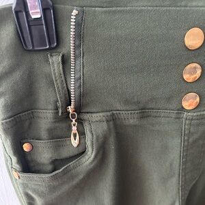 EUC BAE CITY Olive Green SKINNY Pants with Gold Accents AND Zipper Pulls